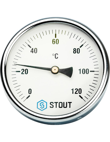 Термометр биметаллический STOUT 100 мм, 0-120ºС погружной, гильза 50 мм