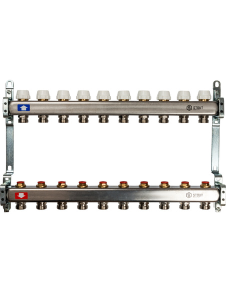 Коллектор STOUT из нержавеющей стали без расходомеров 10 вых.