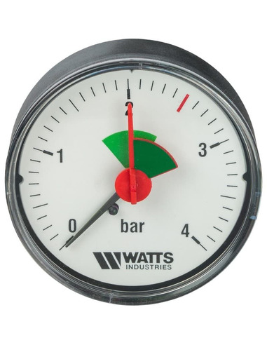 Манометр Watts F+R101 MAL 63 мм, 1/4", 0-4 бар, аксиальный с указателем предела