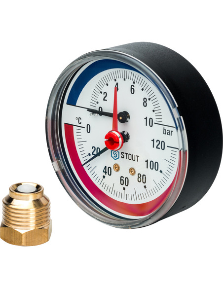 Термоманометр STOUT 80 мм, 0-120ºС, 0-10 бар аксиальный