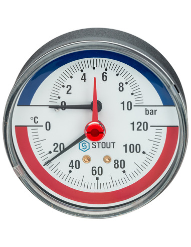 Термоманометр STOUT 80 мм, 0-120ºС, 0-10 бар аксиальный