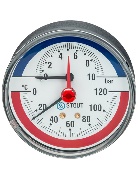 Термоманометр STOUT 80 мм, 0-120ºС, 0-10 бар аксиальный
