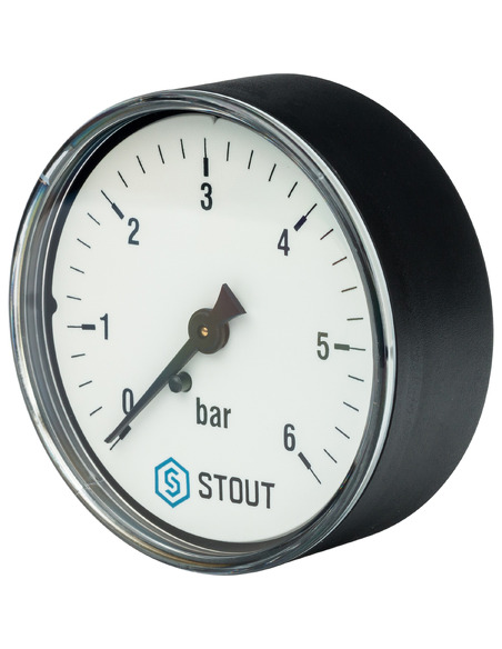 Манометр STOUT 63 мм, 1/4", 0-6 бар, аксиальный Манометр STOUT 63 мм, 1/4", 0-6 бар, аксиальный