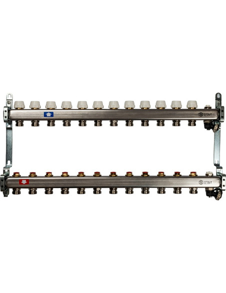 Коллектор STOUT из нержавеющей стали без расходомеров 12 вых. с воздухоотводчиком и сливом