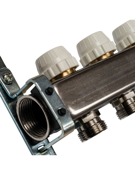 Коллектор STOUT из нержавеющей стали без расходомеров 12 вых. с воздухоотводчиком и сливом