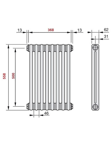 Радиатор трубчатый Zehnder Charleston 2056/08 1270/7610 1/2" RAL9016 (кроншт. в компл.)