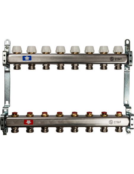 Коллектор STOUT из нержавеющей стали без расходомеров 8 вых.