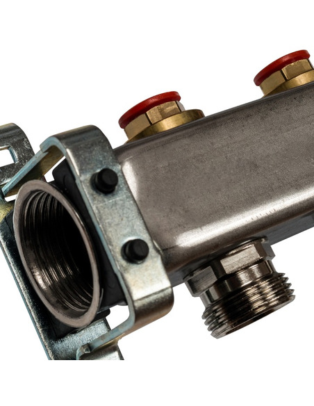 Коллектор STOUT из нержавеющей стали без расходомеров 9 вых. с воздухоотводчиком и сливом