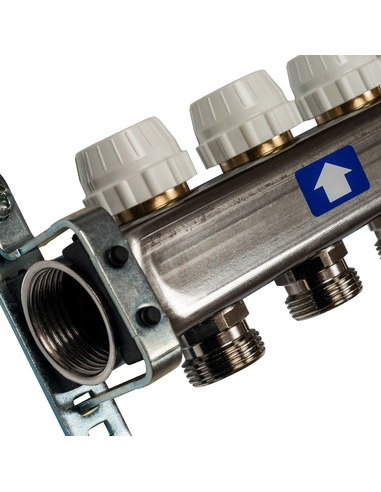 Коллектор STOUT из нержавеющей стали без расходомеров 9 вых. с воздухоотводчиком и сливом