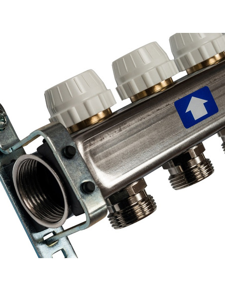 Коллектор STOUT из нержавеющей стали без расходомеров 9 вых. с воздухоотводчиком и сливом