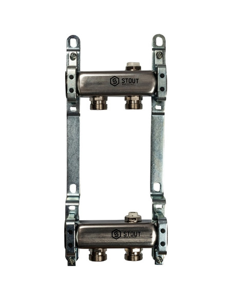 Коллектор STOUT из нержавеющей стали для радиаторной разводки 2 вых. с воздухоотводчиком