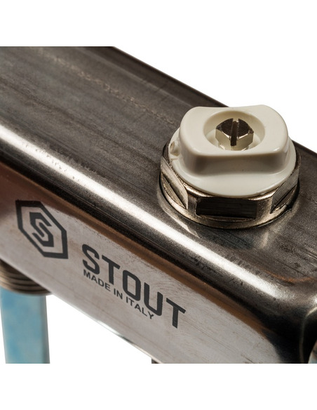 Коллектор STOUT из нержавеющей стали для радиаторной разводки 2 вых. с воздухоотводчиком