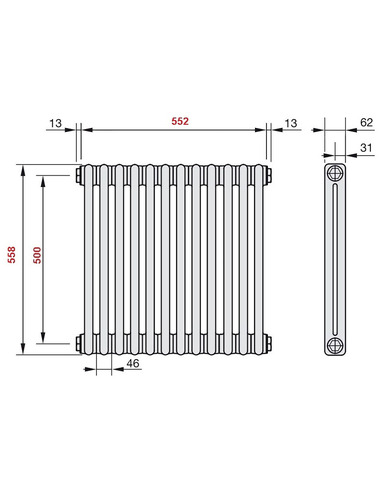 Радиатор трубчатый Zehnder Charleston 2056/12 1270/7610 1/2" RAL9016 (кроншт. в компл.)