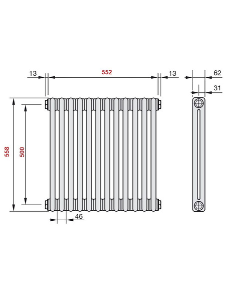 Радиатор трубчатый Zehnder Charleston 2056/12 1270/7610 1/2" RAL9016 (кроншт. в компл.)