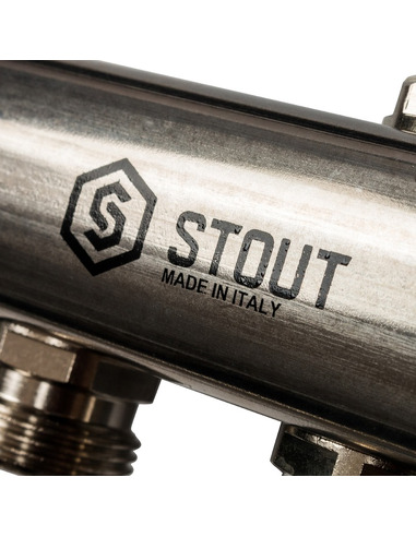 Коллектор STOUT из нержавеющей стали для радиаторной разводки 12 вых. с воздухоотводчиком
