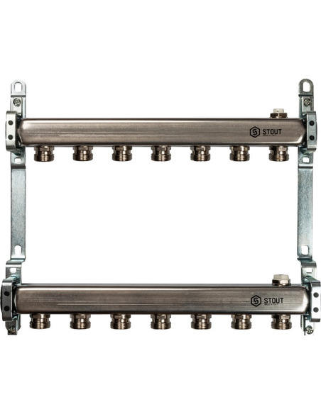 Коллектор STOUT из нержавеющей стали для радиаторной разводки 7 вых. с воздухоотводчиком