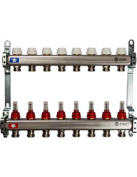 Коллектор STOUT из нержавеющей стали с расходомерами 8 вых.