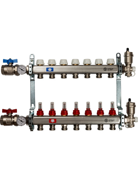 Коллектор STOUT из нержавеющей стали в сборе с расходомерами 7 вых.