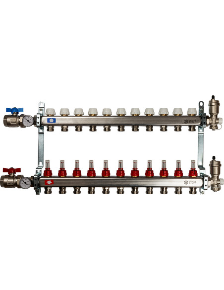 Коллектор STOUT из нержавеющей стали в сборе с расходомерами 11 вых.