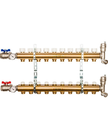 Коллектор STOUT из латуни в сборе без расходомеров 10 вых.
