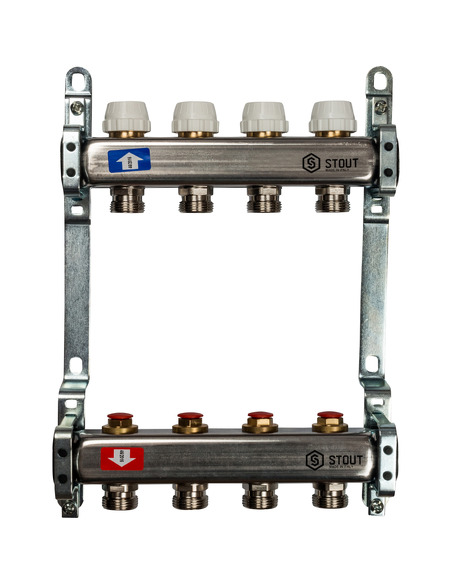 Коллектор STOUT из нержавеющей стали без расходомеров 4 вых.