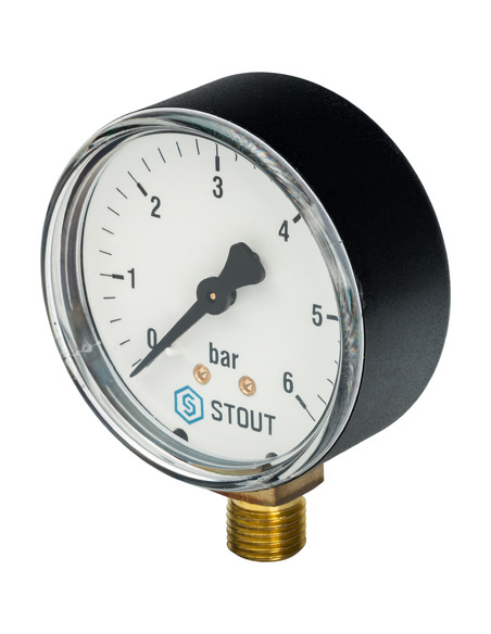 Манометр STOUT 63 мм, 1/4", 0-6 бар, радиальный