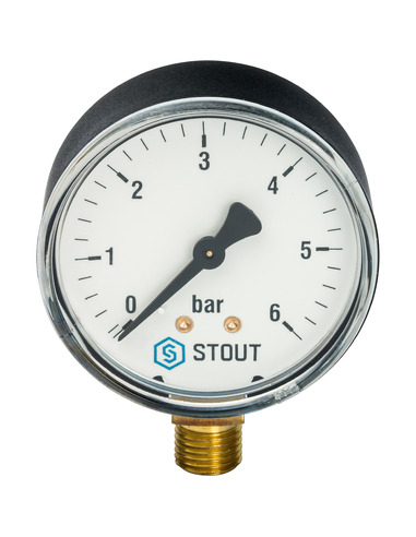 Манометр STOUT 63 мм, 1/4", 0-6 бар, радиальный