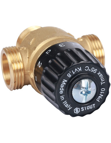 Термостатический смесительный клапан STOUT 30-65°C, 3/4" НР, Kvs 1,8