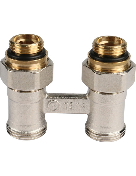 Блок шаровых кранов РЕХАУ G1/2" x G3/4" прямой с соединительным ниппелем Блок шаровых кранов РЕХАУ G1/2" x G3/4" прямой с соединительным ниппелем