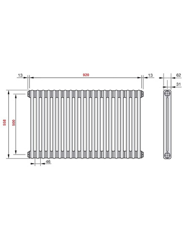 Радиатор трубчатый Zehnder Charleston 2056/20 1270/7610 1/2" RAL9016 (кроншт. в компл.)