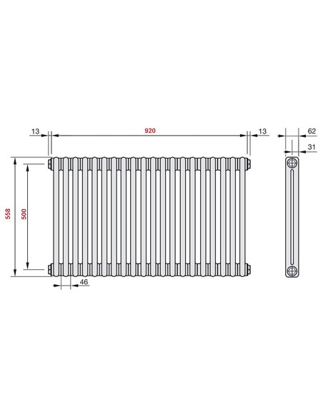 Радиатор трубчатый Zehnder Charleston 2056/20 1270/7610 1/2" RAL9016 (кроншт. в компл.)