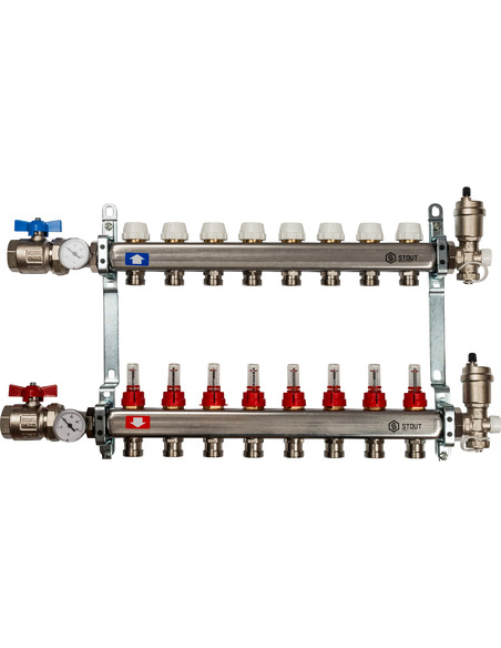Коллектор STOUT из нержавеющей стали в сборе с расходомерами 8 вых.