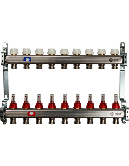 Коллектор STOUT из нержавеющей стали с расходомерами 9 вых.