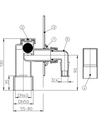 Сифон встроенный HL440 для стиральной или посудомоечной машины