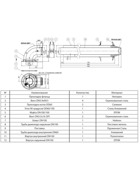 Комплект дымохода STOUT Ø60/100 (Bosch, Buderus) 850мм