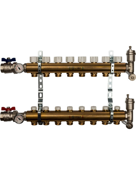 Коллектор STOUT из латуни в сборе без расходомеров 8 вых.