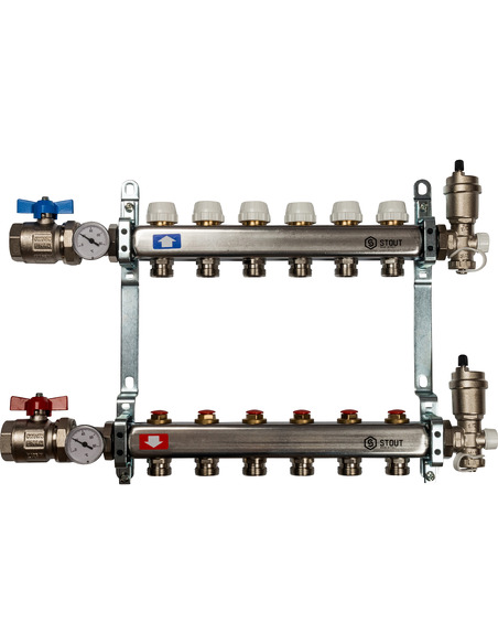 Коллектор STOUT из нержавеющей стали в сборе без расходомеров 6 вых.