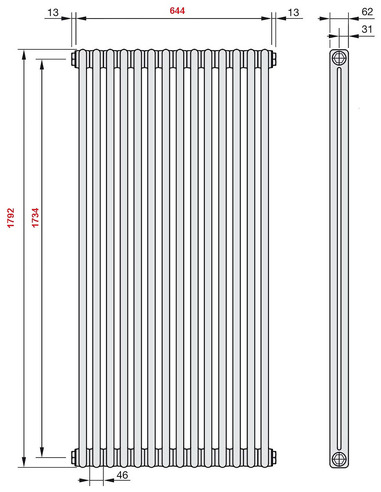 Радиатор трубчатый Zehnder Charleston 2180/14 1270/7610 1/2" RAL9016 (кроншт. в компл.)