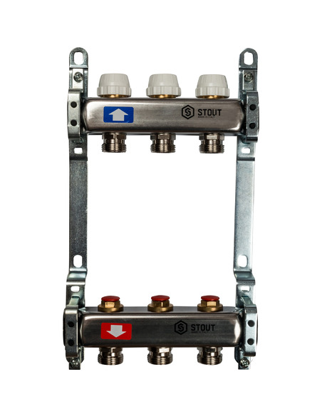 Коллектор STOUT из нержавеющей стали без расходомеров 3 вых.