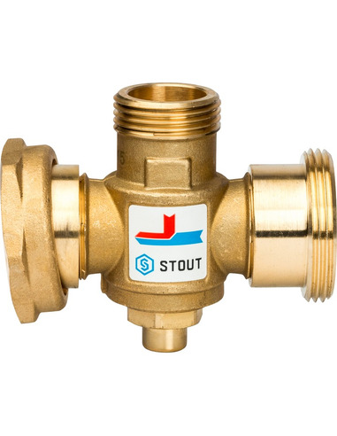 Термостатический смесительный клапан STOUT 70°C, 1 1/2" НРх1" НРх1 1/2" НГ, Kvs 3,2