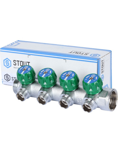 Коллектор регулирующий STOUT 1", 4 вых. 1/2"
