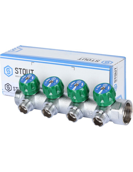 Коллектор регулирующий STOUT 1", 4 вых. 1/2"