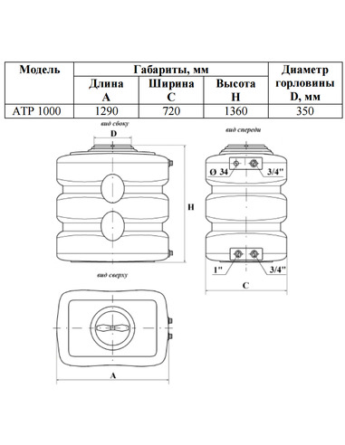 Бак для воды Акватек ATP 1000 синий