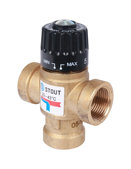Термостатический смесительный клапан STOUT 20-43°C, 3/4" ВР, Kvs 1,6