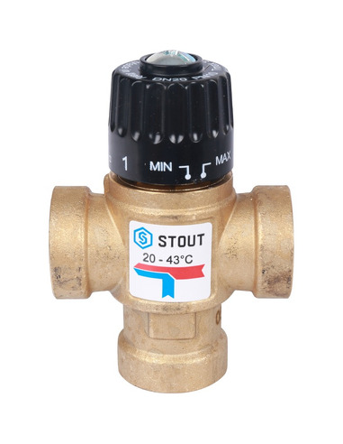 Термостатический смесительный клапан STOUT 20-43°C, 3/4" ВР, Kvs 1,6