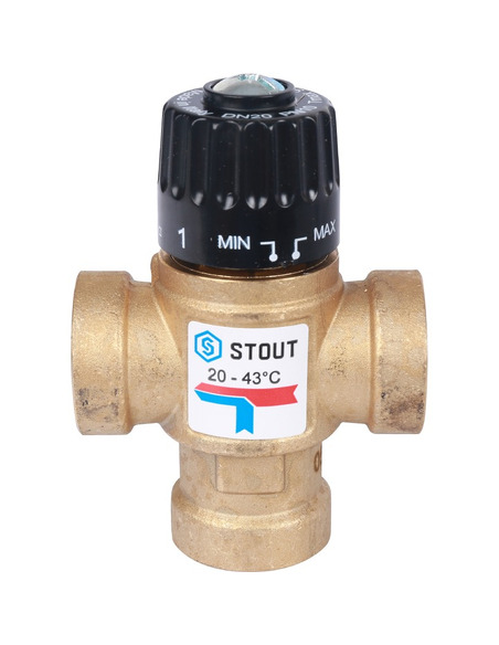 Термостатический смесительный клапан STOUT 20-43°C, 3/4" ВР, Kvs 1,6