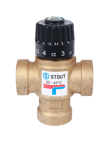 Термостатический смесительный клапан STOUT 20-43°C, 3/4" ВР, Kvs 1,6