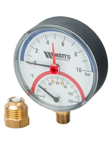 Термоманометр Watts F+R828 TMRP 80 мм, 0-120ºС, 0-10 бар радиальный