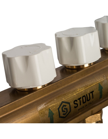 Коллектор STOUT из латуни в сборе с расходомерами 6 вых.