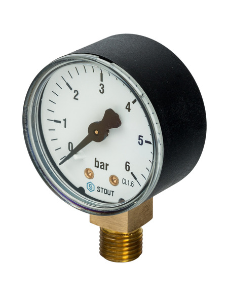 Манометр STOUT 50 мм, 1/4", 0-6 бар, радиальный